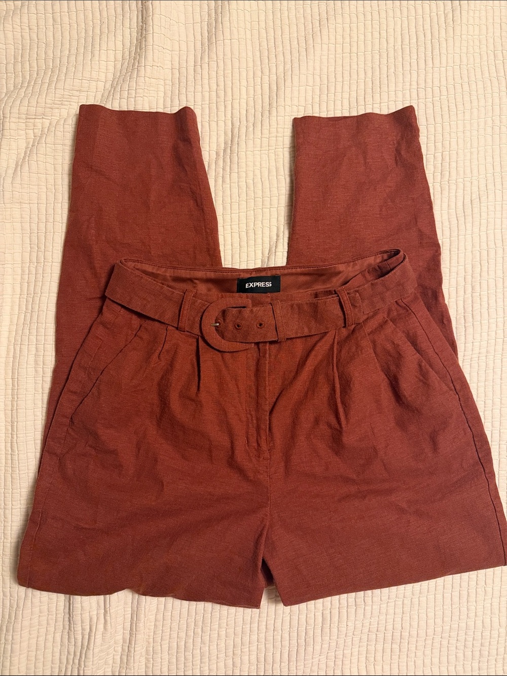 Express Burnt Orange Paperbag Belted Cropped Pants